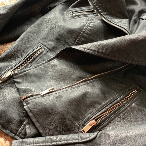 Medium Black Faux Leather Moto Jacket - Picture 3 of 3